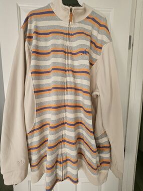 Jordan 3XL Striped Zip-Up Jacket in Cream, Gray, Orange & Blue